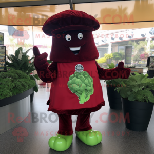 Maroon Broccoli mascot costume character dressed with Rash Guard and Hats