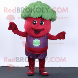 Maroon Broccoli mascot costume character dressed with Rash Guard and Hats