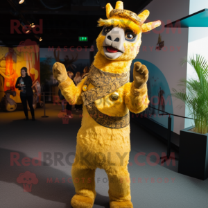 Gold Llama mascot costume character dressed with Trousers and Headbands