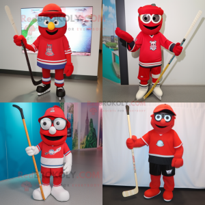 Rød ishockeykølle maskot...