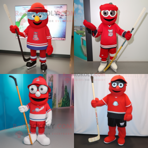 Röd ishockeyklubba maskot...
