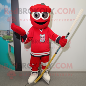 Rød ishockeykølle maskot...