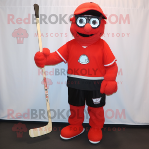 Rød ishockeykølle maskot...