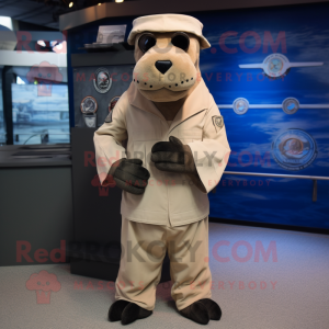 Tan Navy SEAL mascot costume character dressed with Shift Dress and Shawls