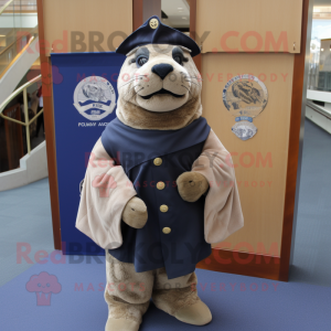 Tan Navy SEAL mascot costume character dressed with Shift Dress and Shawls