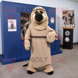 Tan Navy SEAL mascot costume character dressed with Shift Dress and Shawls