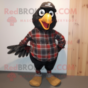 Black Pheasant mascot costume character dressed with Flannel Shirt and Belts