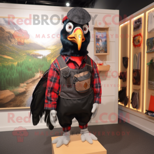 Black Pheasant mascot costume character dressed with Flannel Shirt and Belts