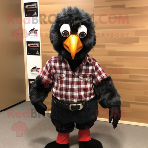 Black Pheasant mascot costume character dressed with Flannel Shirt and Belts