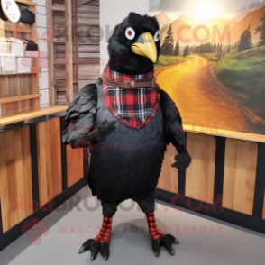 Black Pheasant mascot costume character dressed with Flannel Shirt and Belts