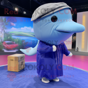 nan Blue Whale mascot costume character dressed with Cargo Shorts and Shawls