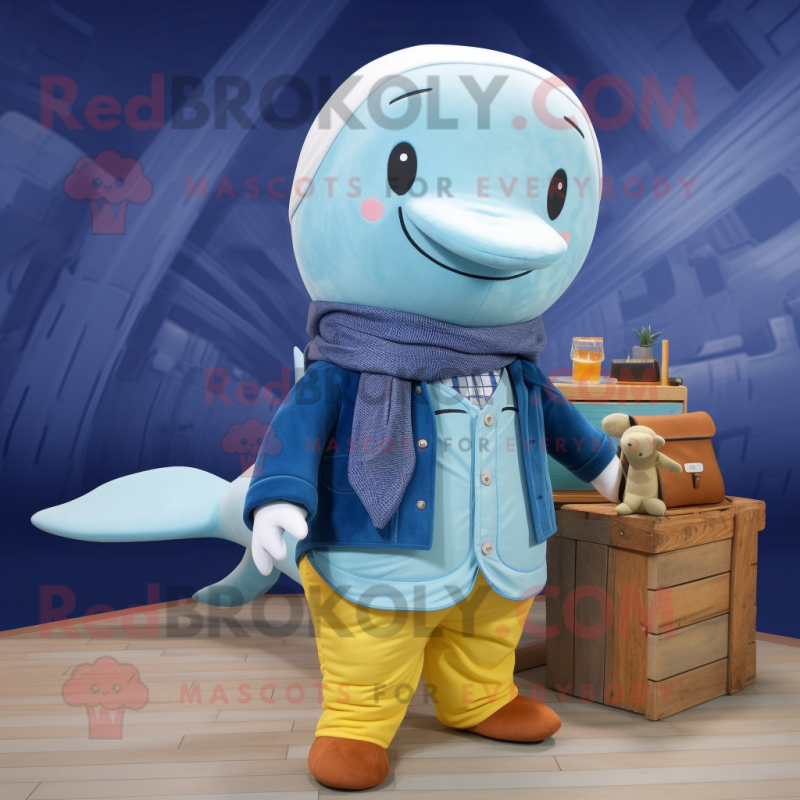 nan Blue Whale mascot costume character dressed with Cargo Shorts and Shawls