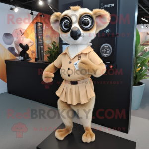 Tan Lemur mascot costume character dressed with Mini Dress and Tie pins