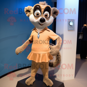 Tan Lemur mascot costume character dressed with Mini Dress and Tie pins