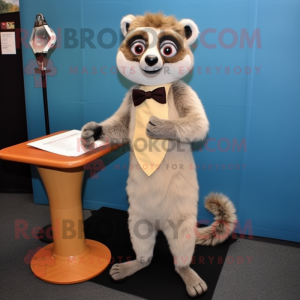 Tan Lemur mascot costume character dressed with Mini Dress and Tie pins