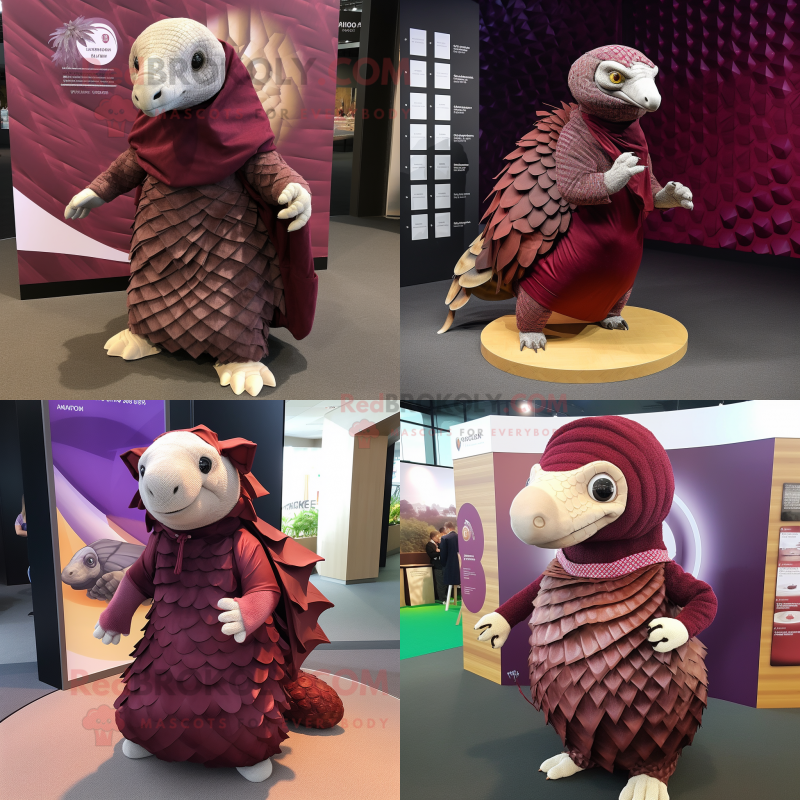 Maroon Pangolin mascot costume character dressed with Wrap Skirt and Wraps