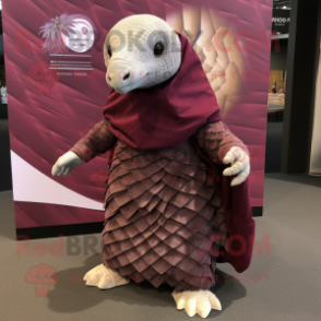 Maroon Pangolin mascot costume character dressed with Wrap Skirt and Wraps