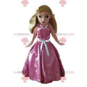Blond prinsesse maskot klædt i en lyserød kjole - Redbrokoly.com