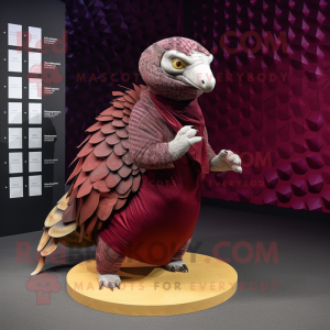 Maroon Pangolin mascot costume character dressed with Wrap Skirt and Wraps