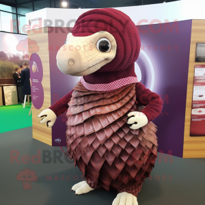 Maroon Pangolin mascot costume character dressed with Wrap Skirt and Wraps