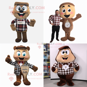 Brown Hourglass mascot costume character dressed with Flannel Shirt and Ties