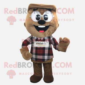 Brown Hourglass mascot costume character dressed with Flannel Shirt and Ties