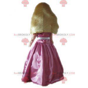 Mascote princesa loira com um vestido rosa - Redbrokoly.com