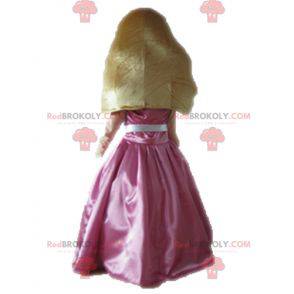 Mascote princesa loira com um vestido rosa - Redbrokoly.com