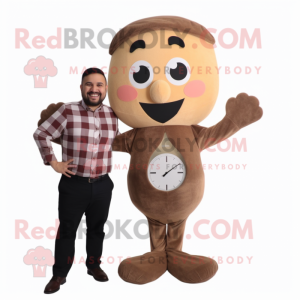 Brown Hourglass mascot costume character dressed with Flannel Shirt and Ties