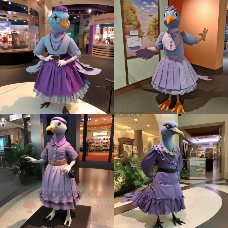 Lavender passenger pigeon mascot costume character dressed with Skirt and Bracelet watches