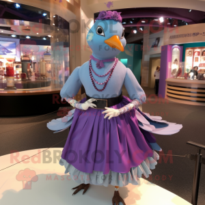 Lavender passenger pigeon mascot costume character dressed with Skirt and Bracelet watches