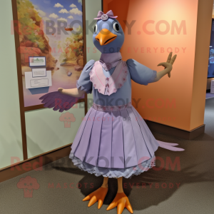 Lavender passenger pigeon mascot costume character dressed with Skirt and Bracelet watches