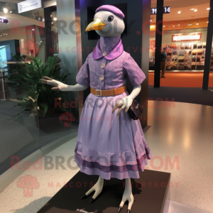 Lavender passenger pigeon mascot costume character dressed with Skirt and Bracelet watches