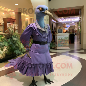 Lavender passenger pigeon mascot costume character dressed with Skirt and Bracelet watches