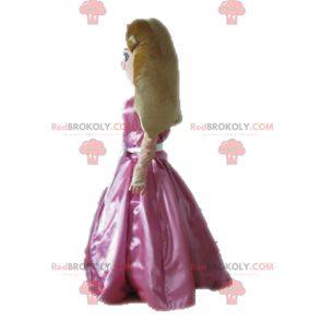 Mascote princesa loira com um vestido rosa - Redbrokoly.com