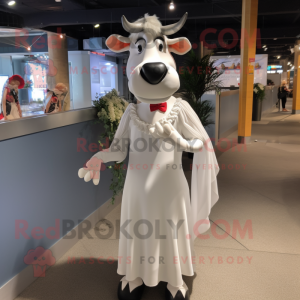 Silver Holstein cow mascot costume character dressed with Wedding Dress and Ties