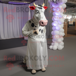 Silver Holstein cow mascot costume character dressed with Wedding Dress and Ties