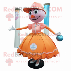 Peach stilt walker mascot costume character dressed with Circle Skirt and Brooches