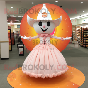 Peach stilt walker mascot costume character dressed with Circle Skirt and Brooches