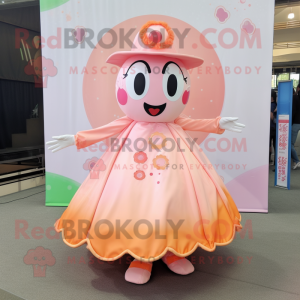 Peach stilt walker mascot costume character dressed with Circle Skirt and Brooches