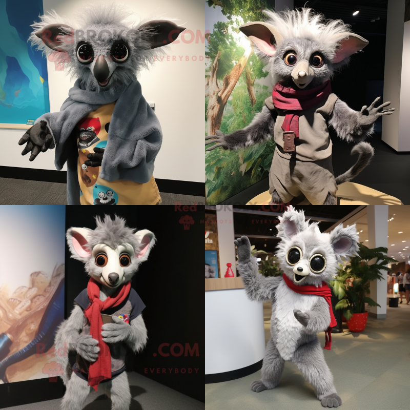 Gray Aye-Aye mascot costume character dressed with Bodysuit and Scarf clips