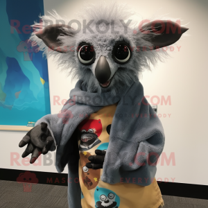 Gray Aye-Aye mascot costume character dressed with Bodysuit and Scarf clips