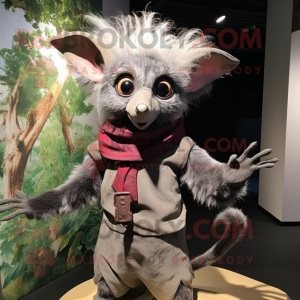 Gray Aye-Aye mascot costume character dressed with Bodysuit and Scarf clips