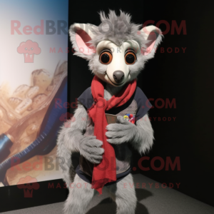 Gray Aye-Aye mascot costume character dressed with Bodysuit and Scarf clips