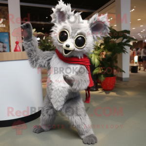 Gray Aye-Aye mascot costume character dressed with Bodysuit and Scarf clips