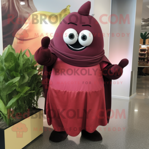 Maroon Spinach mascot costume character dressed with Wrap Dress and Belts
