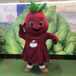 Maroon Spinach mascot costume character dressed with Wrap Dress and Belts