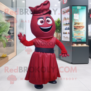 Maroon Spinach mascot costume character dressed with Wrap Dress and Belts