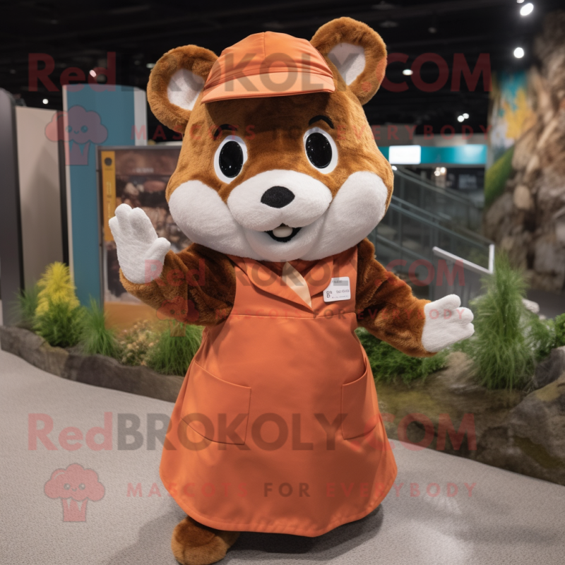 Rust Hamster mascot costume character dressed with A-Line Dress and Mittens