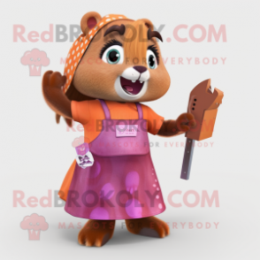 Rust Hamster mascot costume character dressed with A-Line Dress and Mittens